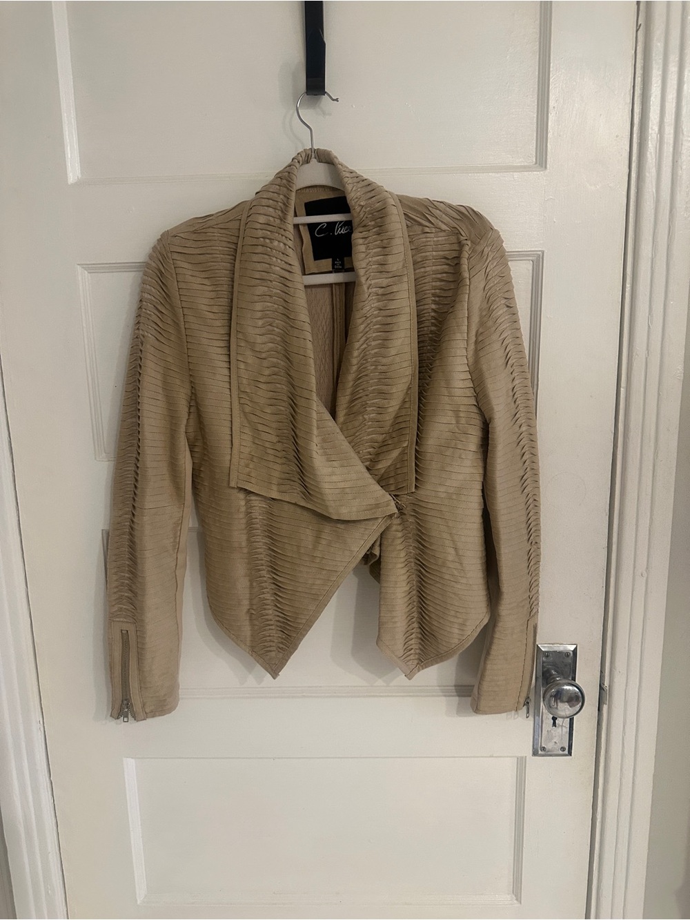 C. Luce Tan Ribbed Draped Leather Jacket